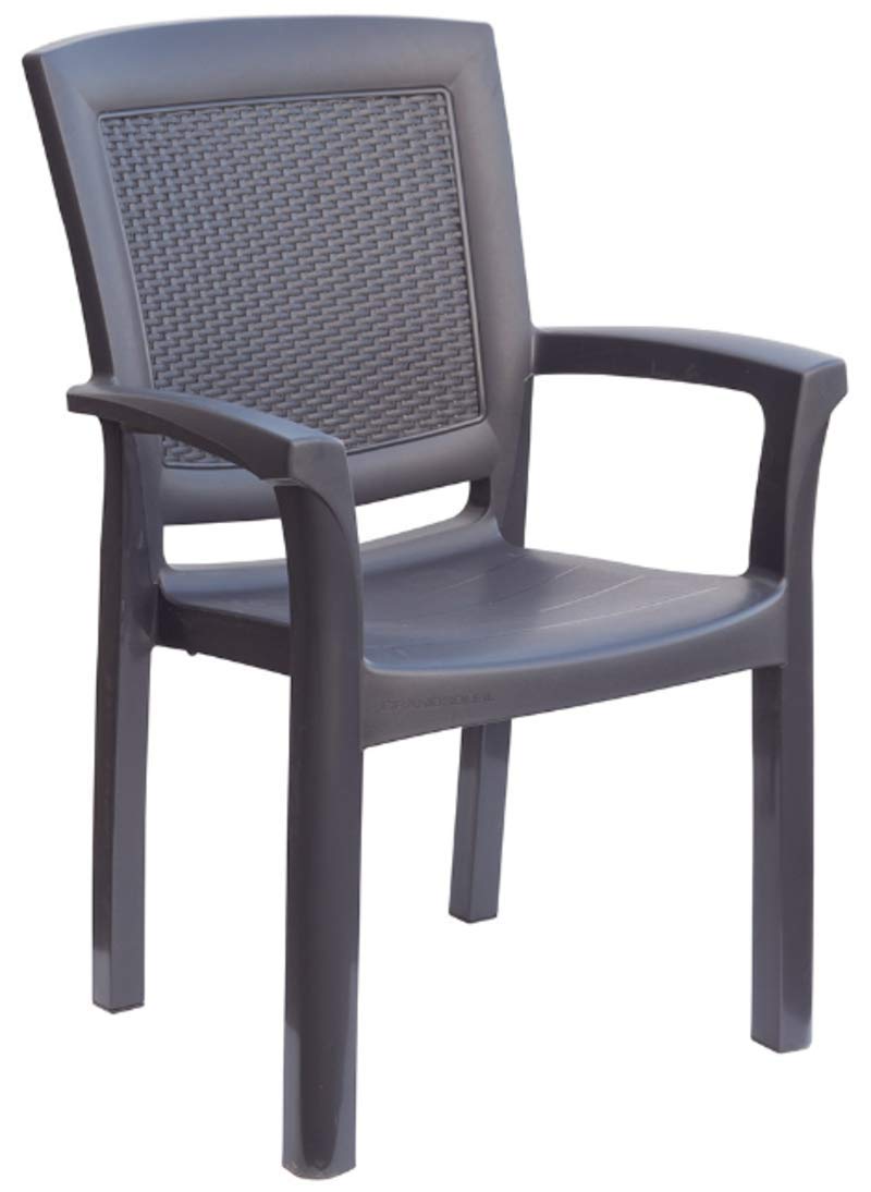 Grand Soleil Maxi Amazon Rattan Indoor Outdoor Patio Dining Arm Chairs Stackable and Durable Set of 2 Anthracite