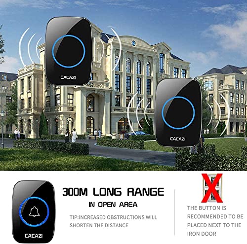 Image of Wireless Doorbells for Home, Waterproof Doorbell with 1 Transmitter and 1 Receiver, Adjustable Volume Range 300 m with 5 Volume Levels, 60 Ringtones for Office Hotel Casa