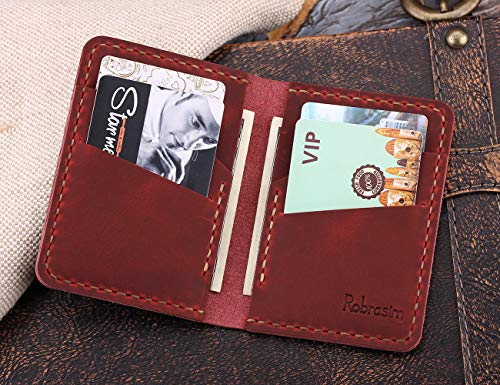 Robrasim Handmade Bifold Leather Wallet - Minimalist Leather Credit Card Wallet 5