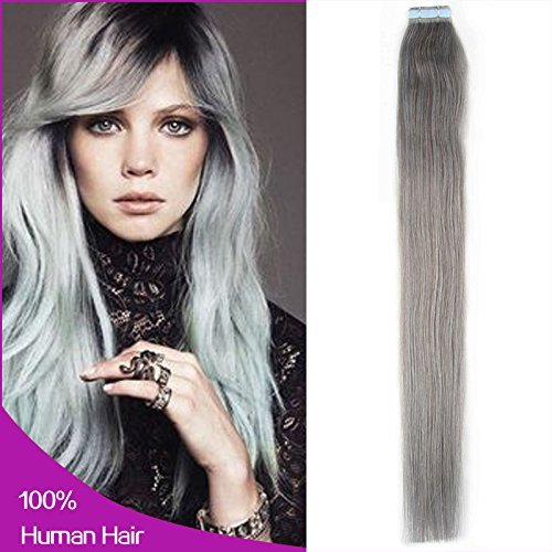 22 inch , Gray New Arrival Straight Tape in Remy Human Hair Extensions 100 Real Human Hair
