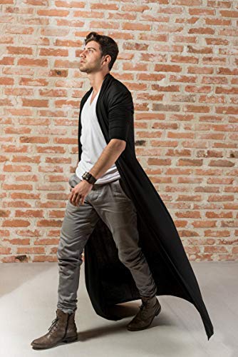 Coofandy Men's Lightweight Ruffle Shawl Collar Cardigan Open Front Long Length Drape Cape Overcoat #TOP1