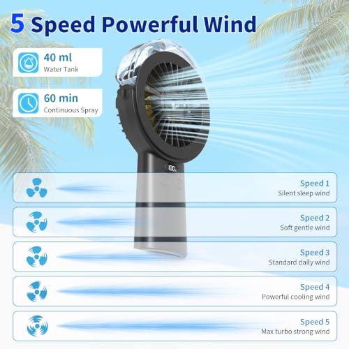 BQSS Handheld Misting Fan Portable for Travel Home Office Outdoor, Black