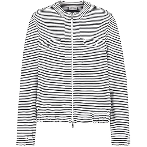 Gerry Weber Damen Blouson aus Feinstrick elastischer Ärmelsaum, Langarm Jacke Strick Blouson unifarben Blau/Ecru/Weiss Ringel 44 Cover