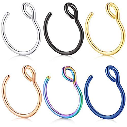 Stainless Steel Fake Nose Rings 20G Faux Piercing Jewelry 8mm Hoop for Faux Lip Septum Nose Ring Boby Piercing (6 pcs)