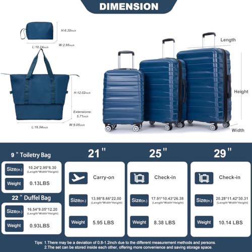 Maximize Packing Space with Expandable 5-Piece Luggage Set, Lightweight Hard Shell with 360° Wheels, Dark Blue2