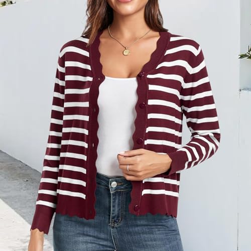 Striped Cardigan Sweater for Women Button Down Knit Cardigan Long Sleeve V Neck Lightweight Open Front Sweater Outfit3