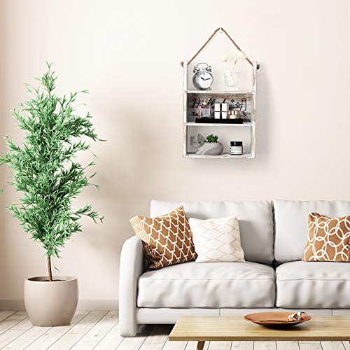 Emibele Bathroom Decor Hanging Shelf, Farmhouse Rustic Wooden Floating Storage Holder for Bathroom Shower Tub Living Room, Toilet Paper Bottles Diaper Holder Storage, for Kitchen Courtyard, White - Image 2