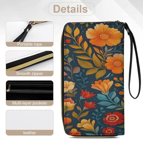 Floral Pattern Women's Wallet Wristlet Zipper Purse with Hand Strap Travel Credit Card Holder for Daily Use Gifts 5