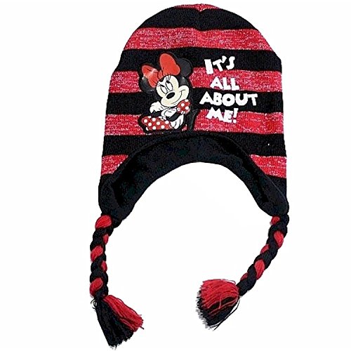 Disney Minnie Mouse Girl's Black/Red Striped Beanie & Gloves Set Sz. 4-73