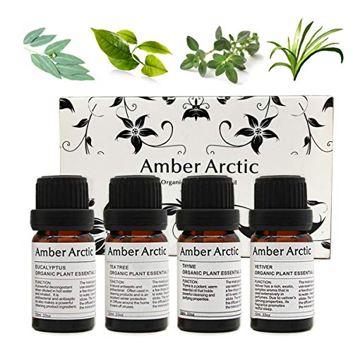 Top 4 Essential Oil Set (Thyme, Eucalyptus, Tea tree, Vetiver) - 100% Pure Natural Aromatherapy Essential Oil for Diffuser, Massage - 4 x 10ml