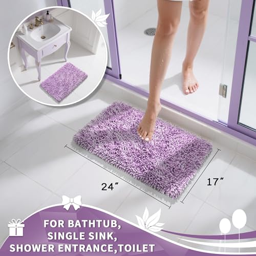 Image of Yimobra Chenille Bathroom Rugs Non Slip, Extra Thick Soft Absorbent Bath Rug, Machine Washable Quick Dry Bath Mat for Bathroom Floor, Tub and Shower, Home Decor Accessories, 24x17, Lilac