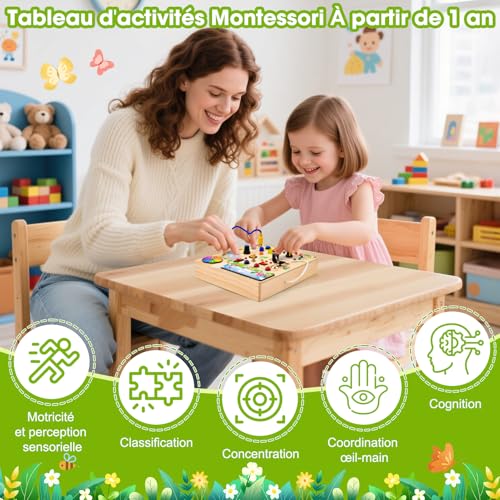 Fwiull Busy Board Jouet Montessori 1 an,Jouet Enfant en Bois à Partir de 2 Ans,Planche Busy Board Montessori pour Les 1 2 3 Ans,Activity Board avec 29 LED Jouets Sensoriel Parcours Motricité bébé – Image 6