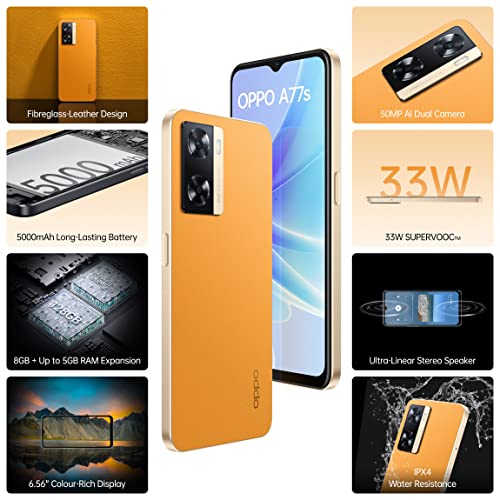 Image of Oppo A77s (Sunset Orange, 8GB RAM, 128 Storage) Without Offers