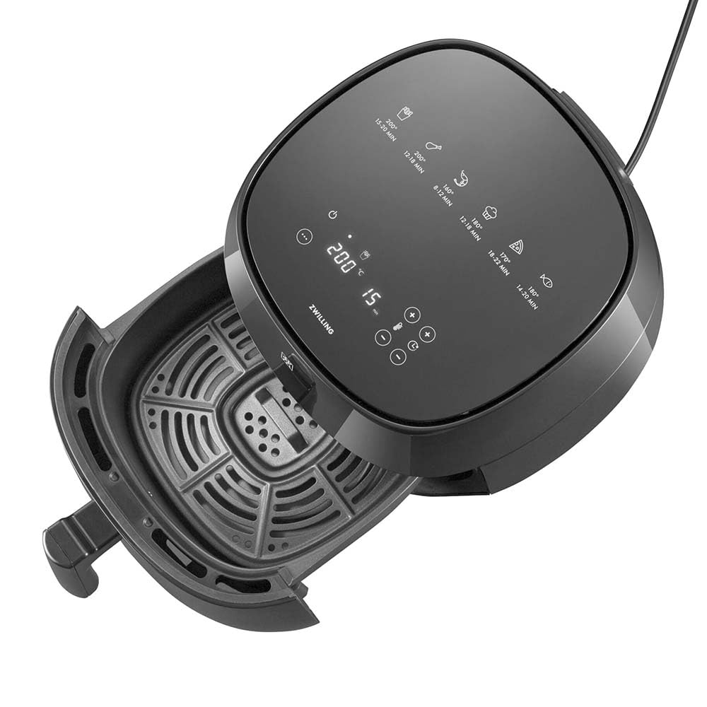 ZWILLING Air Fryer - Freidora de aire caliente, 4 L, 6 programas, 1400 W, freír, cocinar y hornear sin grasa, incluye libro de recetas, color negro