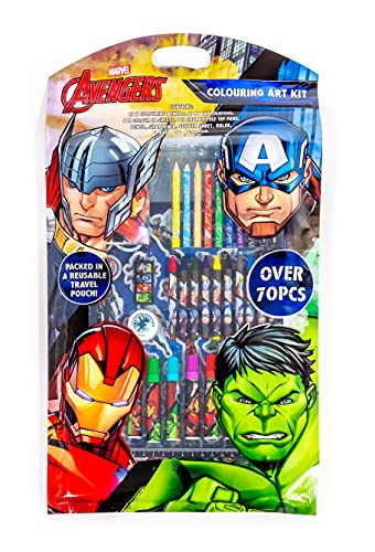 Avengers - Kit artistico da colorare Marvel Avengers, kit artistico e artigianale per bambini, custodia da viaggio riutilizzabile, da colorare in fogli, gamma di articoli di cancelleria, adesivi