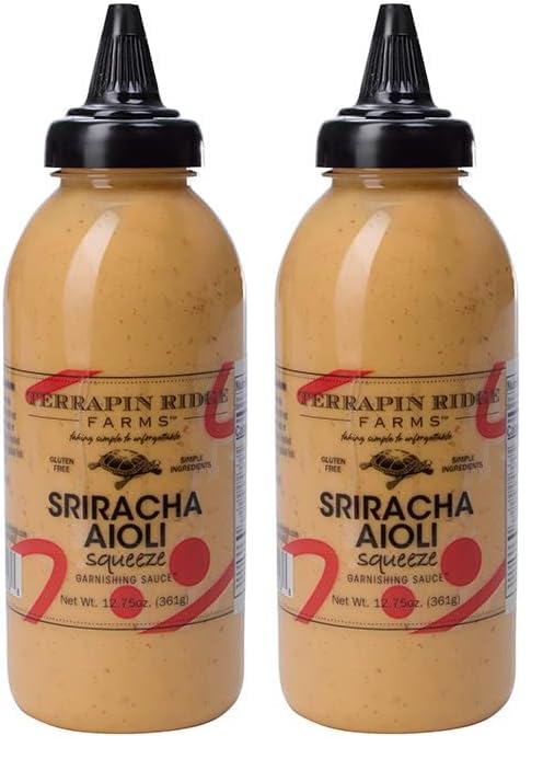 Terrapin Ridge Farms Sriracha Aioli Garnishing Sauce – Creamy with Red Chile Heat & Citrus – Perfect for Deviled Eggs, Sandwiches, and Grilled Meats – 12.75 oz squeeze bottle (Pack of 2)