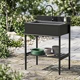 Fdzylyg Lavandino da Esterno Inox Nero, Lavello Cucina 1 Vasca Autoportante