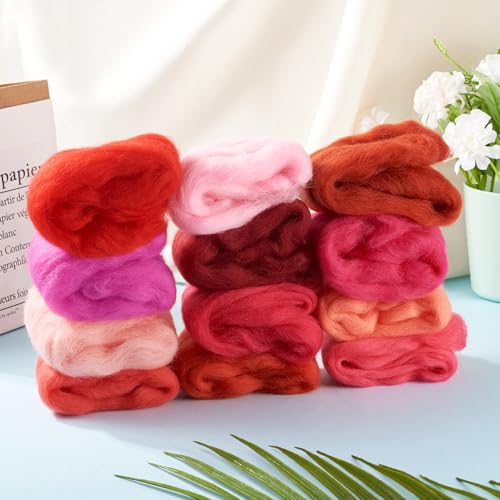 Image of Magibeasd 1.94 oz Wool Roving for Needle Felting Nature Wool Yarn Kit Variety Red Tones for Beginners Felted Crafts DIY Materials Hand Spinning Supplies