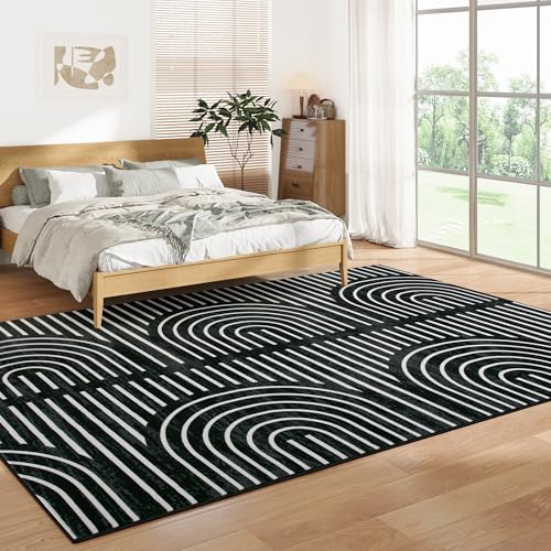Tapete geométrico negro 8x10 lavable para interiores miniatura 2