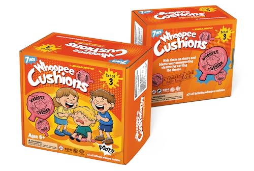Whoopie Cushion 3 Pack – Three 7 inch Self-Inflating Whoopee Cusions Premium Rubber for Louder Fart Sound, Gag Gifts for Kids and Adults, April Fools Pranks