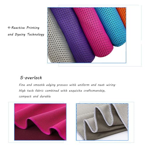5 Pack Cooling Towel 47″x13.78″(120x35cm) Microfiber, Soft Breathable Chilly Towel Stay Cool for Yoga, Sport, Gym, Workout, Camping, Fitness, Running(5, Grey+Blue+Rose Red+Purple+Orange)
