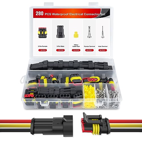 Image of Nilight 280PCS 3 Pin Electrical Connector Plug Male Female Terminal Wire Connector Waterproof Connectors 3 Way Automotive Connect Set for Car Truck Motorcycle Marine Boat 20 Sets, 2 Years Warranty