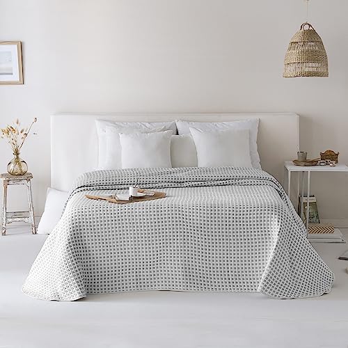 ETHERE MAISON Colcha Jacquard Reversible algodón Emily Aluminio Cama 135 cm - 235X270 cm
