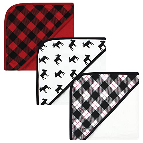 Image of Hudson Baby Unisex Baby Cotton Rich Hooded Towels, Black Moose, One Size