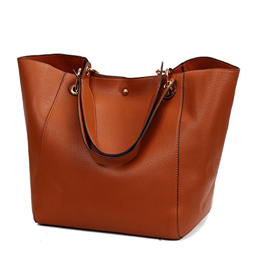 Obosoyo Women's Waterproof Handbags Ladies Synthetic Leather Tote Shoulder Bags Fashion Travelling Mommy Soft Hot Purse Brown
