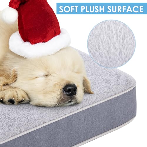 Image of Sunheir Orthopedic Dog Bed for Large Dogs, Waterproof Deluxe Plush Dog Crate Bed with Removable Washable Cover & Anti-Slip Bottom, Egg Crate Foam Pet Bed Mat, 35 x 22 Inches, Silver Grey