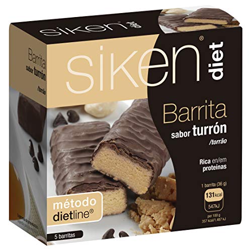 Siken Diet - Barrita Sabor Turrón para ayudarte a Cuidar tu Peso, Rica en Proteínas y Fibra, Snack Ideal para Picar entre Horas- Estuche con 5 Unidades, 180 g