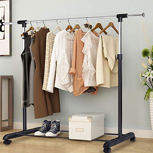 image for COSTWAY Single/Double Rail Garment Rack, Adjustable Metal Coat Hanger 