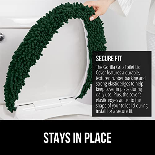 Image of GORILLA GRIP Soft Chenille Bathroom Toilet Lid Cover, Machine Washable Seat Covers, 19.5x18.5, Stays in Place Rubber Backing, Fits Most Round, Elongated and Oblong Lids, Accessories Decor, Hunter