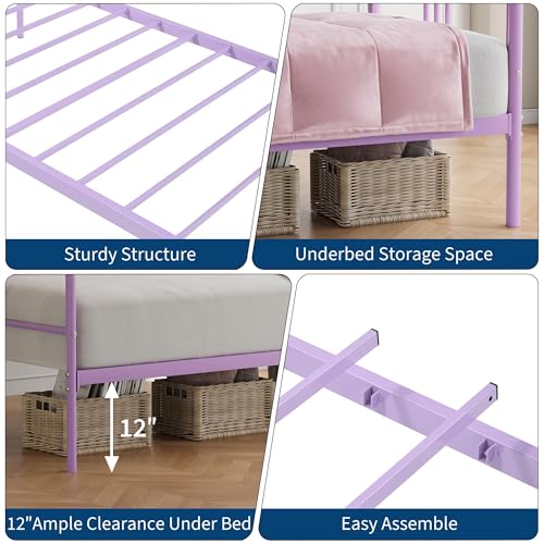 Image of Garvee Twin Daybed, Sturdy Metal Daybed with Arched Headboard and Steel Slat Support, Sofa Bed for Living Room Bedroom and Guest Room, Purple | Sturdy Construction, Durable Support, Space-Saving Design, Versatile Placement, Easy Assembly, Purple
