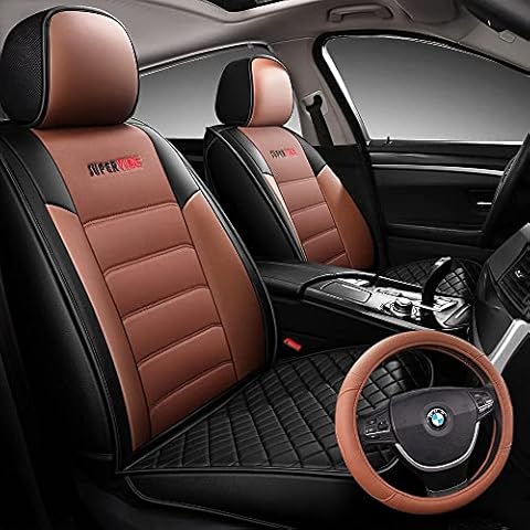 BLINGBEAR Full Wrapped Leather Car Seat Covers, Faux Leatherette Automotive Vehicle Seat Cushion Universal Fit for Most Cars,SUVs, Pick-up Trucks in Auto Interior Accessories(Brown Full) Cover