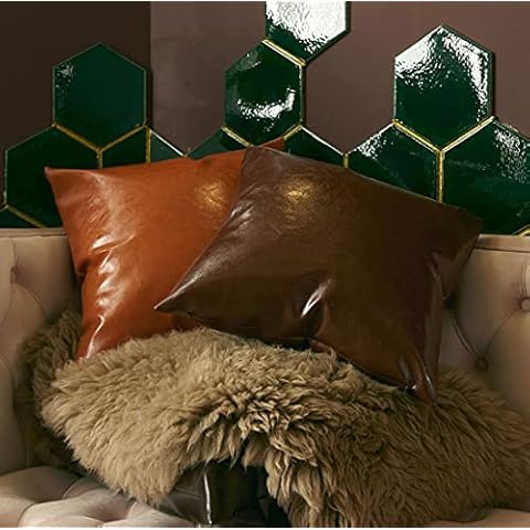 2 ensembles décoratifs de housses de coussin en cuir artificiel en fibre de polyester, y compris les noyaux de coussin. Avec fermeture éclair cachée (Orange, 30X50CM) Cover