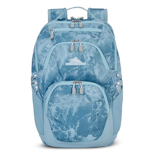 Image of High Sierra Swoop Backpack, Lightweight Bookbag, Large Main Compartment + External Accessory Pockets, Separate Laptop Pocket, Dual Water Bottle Pockets, Fits most 17 inch Laptops, 30L Capacity, Blue Waves