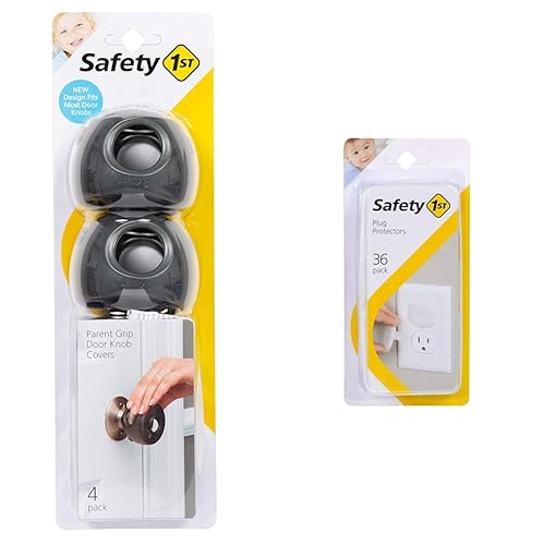 Safety 1st Parent Grip - Fundas para pomos de puerta, griscarbón, talla única (paquete de 4) y protectores de enchufes, 36 unidades