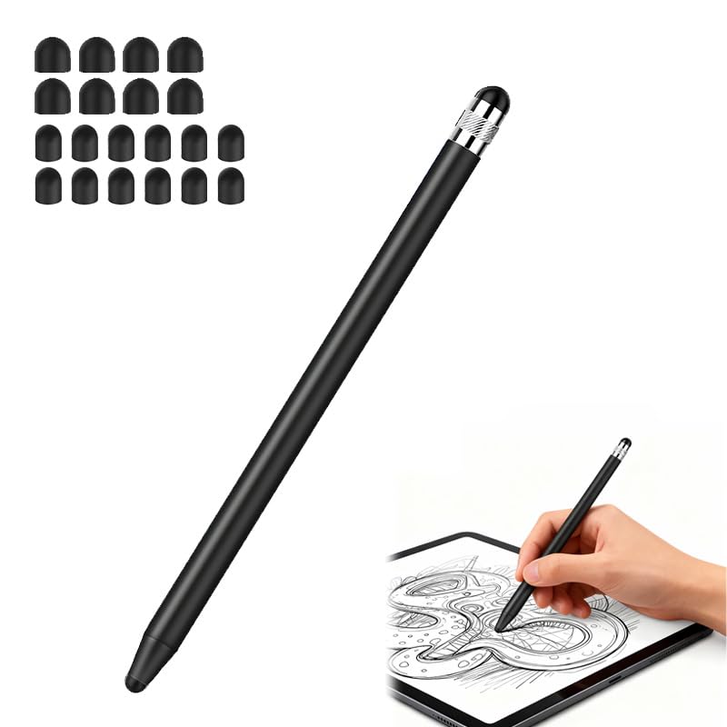 Stylet capacitif Universel 2-en-1 avec 20 Embouts de Rechange, Pointe Fine pour écran Tactile, Compatible avec Tablettes et Smartphones, Appareils tactiles