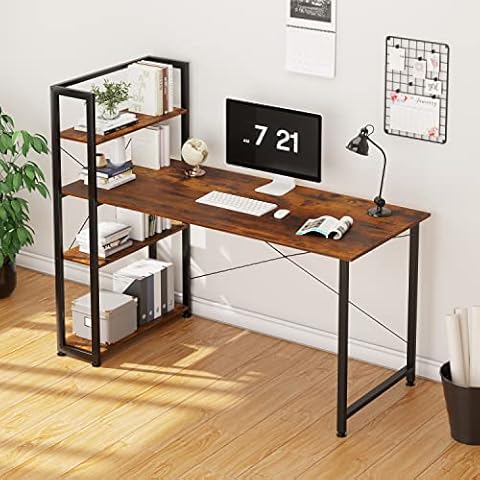 CAIYUN 140cm Computer Desk with Bookshelf Cover