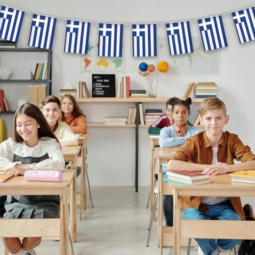 Image of Greece Flags Greek String Flag Banners for Patriotic Events Independence Day Sports Bars Inside Outside Decorations 33 Feet 30 Flags