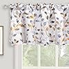 Watercolor leaves print valance for windows grey floral printed short curtains valances rod pocket for kitchen bathroom cafe window treatment 52 x 18 inches orangegray  urban country home decor