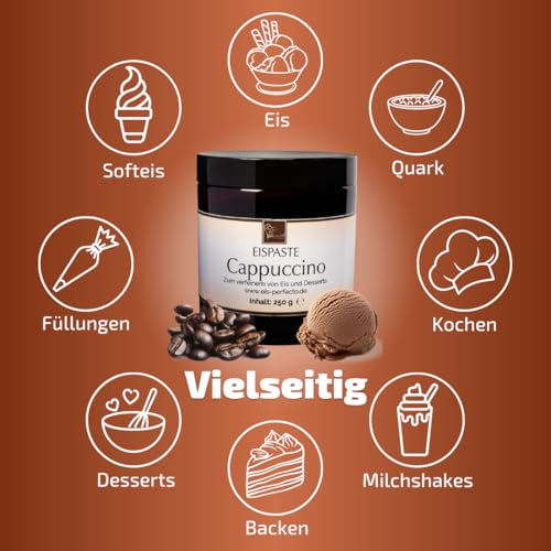 Cappuccino Eispaste Aroma Variegatos Eis Desserts Pralinen Zum Verfeinern von leckerem Eis Getränke Kuchen Kekse Tortencremes Eiscremes uvm. Inhalt 250 g – Bild 5