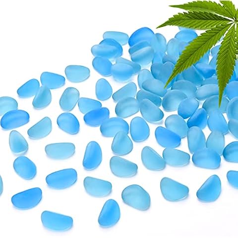 ENLESAITI Aquarium 200 pcs Decorative Glass Pebbles, Fish Tank Landscaping Stones, Multicolor Glass Cobblestones for Fish Tank, Flowerpot, Vase Fillers, Home Decor, Gardening (Frosted, Light Blue) Cover