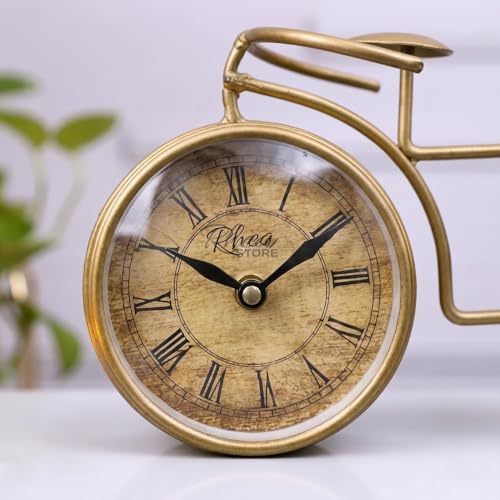 Image of Cycle Pen Stand - Golden Metal Showpiece with Clock and Pen Stand