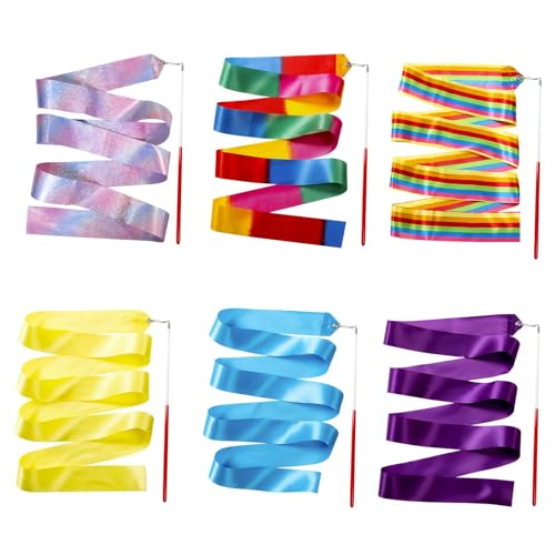 MDLSDE 6 Piezas Cinta Gimnasia Ritmica Niña, 2 Metros Cintas de Baile Danza Cintas de Gimnasia Rítmica Colores Ensueño para Entrenamiento Baile Artístico Infantil Espectáculo Talentos