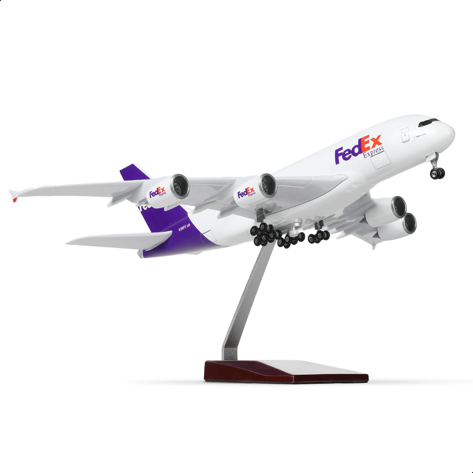1/200 A380 for FedEx Model Aircraft - Die-Cast for Airbus A380 Model Airplane Kit with Stand (14 in-L) Pre-Built Model Airplane for Adults Aviation Gifts Tabletop Collection Display