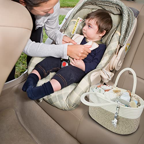 Image of XUANGUO Large Cotton Rope Baby Diaper Caddy Organizer Basket White Brown