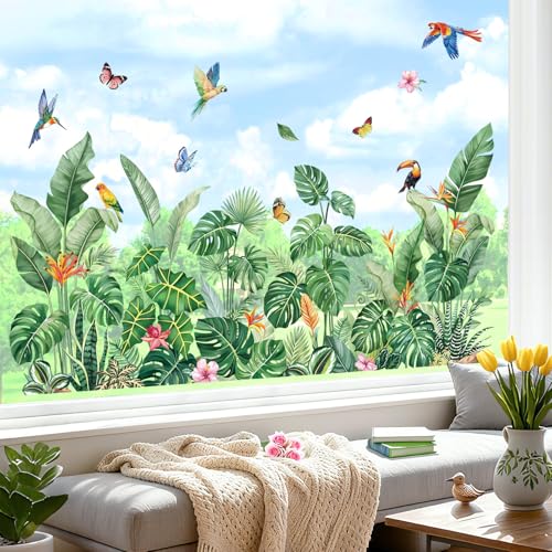 decalmile Window Clings Tropical Leaves Green Reusable Windows Decals by decalmile - Used condition - US$11.05