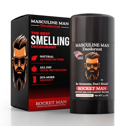 Image of Deodorant for Men - Aluminum Free Men's Natural Deodorant - Long-Lasting Fresh Spiced Oak & Earthy Woods Scent, Stain-Free, Made in USA, 3.2oz - Rocket Man